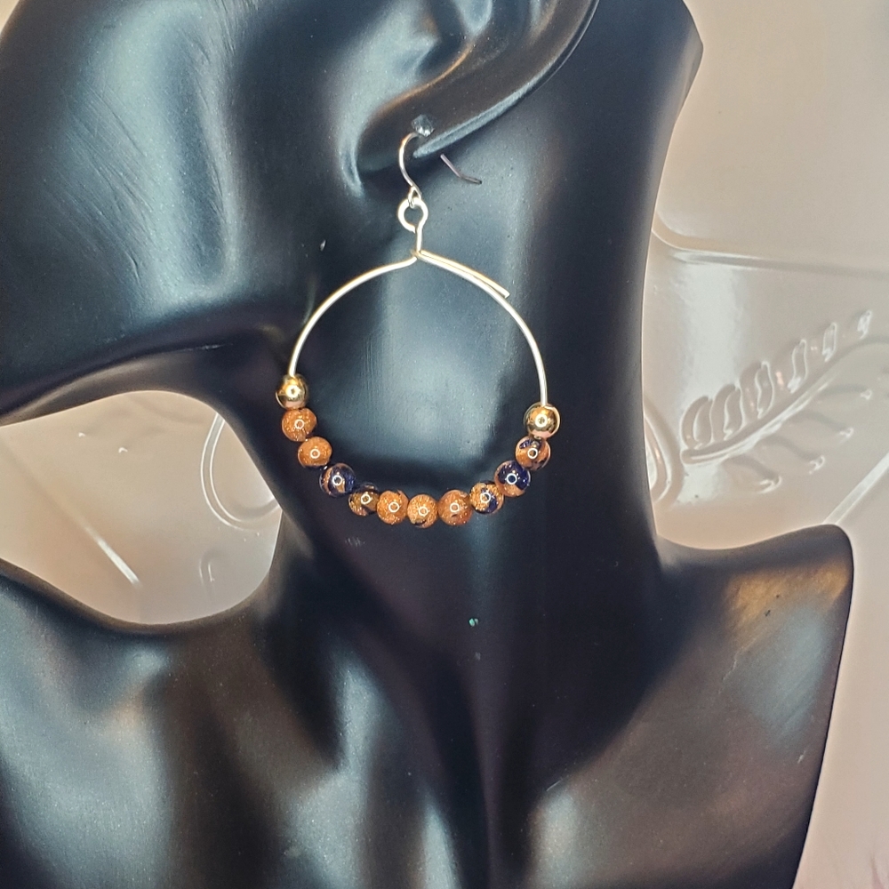 Handcrafted beaded drop dangle hoop earrings